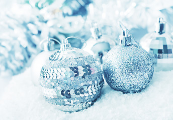 Image showing Christmas balls, Silver balls, Christmas decoration on the light