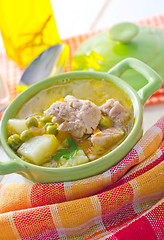 Image showing Fresh soup with meat and vegetables