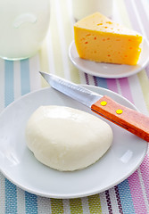 Image showing fresh cheese on the white plate