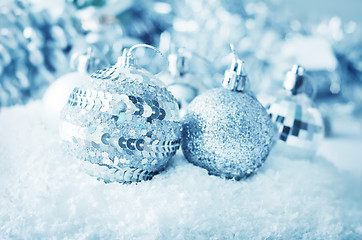 Image showing Christmas balls, Silver balls, Christmas decoration on the light