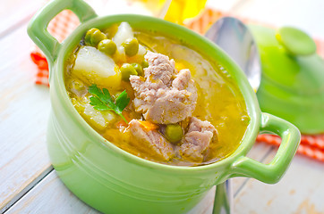 Image showing Fresh soup with meat and vegetables