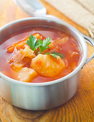 Image showing Delicious veal stew soup with meat and vegetables 