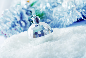 Image showing Christmas balls, Silver balls, Christmas decoration on the light