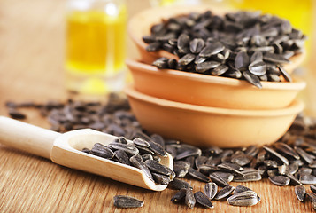 Image showing sunflower seeds and oil