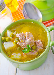 Image showing Fresh soup with meat and vegetables