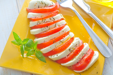 Image showing caprese, fresh salad with tomato and mozzarella