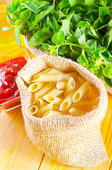 Image showing Close-up of assorted pasta in jute bag