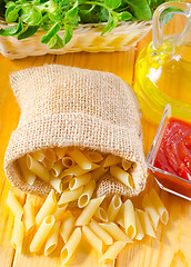 Image showing Close-up of assorted pasta in jute bag