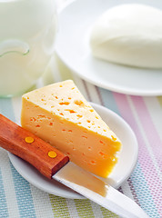 Image showing fresh cheese on the white plate