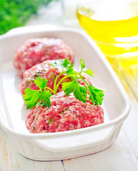 Image showing Raw meat balls in the white bowl