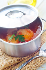 Image showing Delicious veal stew soup with meat and vegetables 