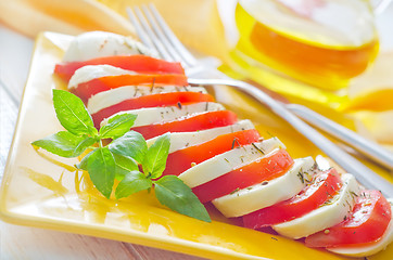 Image showing caprese, fresh salad with tomato and mozzarella