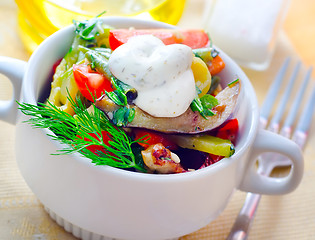 Image showing Thai stir fry chicken in a wok pan