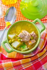 Image showing Fresh soup with meat and vegetables