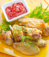 Image showing Hot Meat Dishes - Grilled Chicken Wings with Red Spicy Sauce