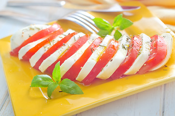 Image showing caprese, fresh salad with tomato and mozzarella