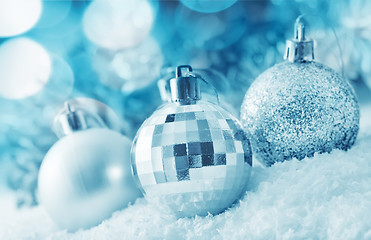 Image showing Christmas balls, Silver balls, Christmas decoration on the light