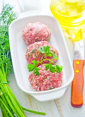 Image showing Raw meat balls in the white bowl