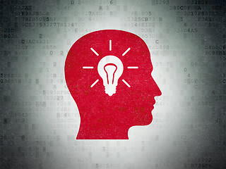 Image showing Education concept: Head With Light Bulb on Digital Paper background