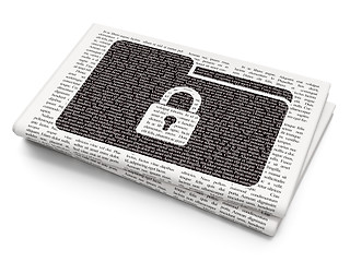 Image showing Business concept: Folder With Lock on Newspaper background