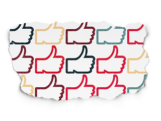 Image showing Social media concept: Thumb Up icons on Torn Paper background