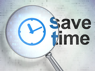 Image showing Time concept: Clock and Save Time with optical glass