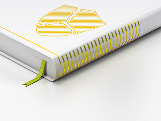 Image showing Protection concept: closed book, Broken Shield on white background