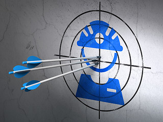 Image showing Industry concept: arrows in Factory Worker target on wall background