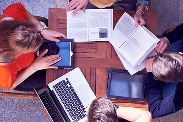 Image showing students group working on school  project  together