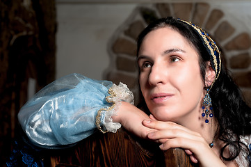 Image showing Attractive woman in blue baroque dress