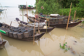 Image showing Fishing boats on Ywe River in Myanmar