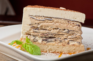 Image showing chocolate cake with jam ice cream