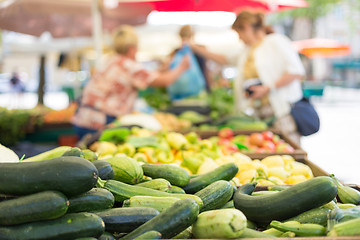 Image showing Farmers\' food market stall with variety of organic vegetable.