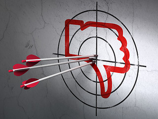 Image showing Social media concept: arrows in Thumb Down target on wall background