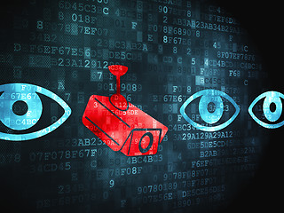 Image showing Protection concept: Camera And Eye on digital background