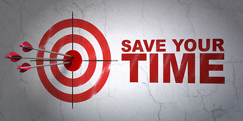 Image showing Time concept: target and Save Your Time on wall background