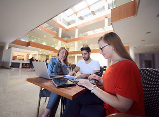 Image showing students group working on school  project  together