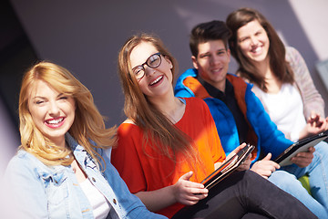 Image showing students group working on school  project  together