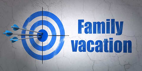 Image showing Vacation concept: target and Family Vacation on wall background