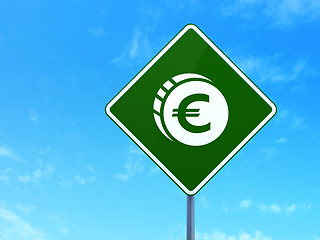 Image showing Banking concept: Euro Coin on road sign background