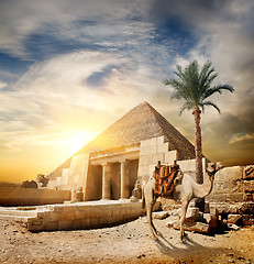 Image showing Sunset over pyramid