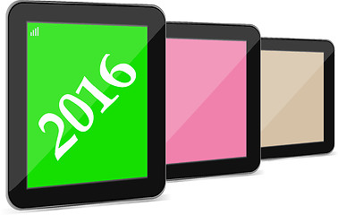 Image showing set of tablet pc or smart phone icon isolated on white with a 2016 sign