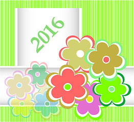 Image showing new year 2016 card with flowers set, christmas holiday invitation card