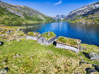 Image showing Old norwegian huts