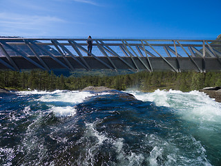 Image showing Girl on bridge in Norway