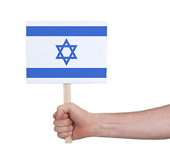 Image showing Hand holding small card - Flag of Israel