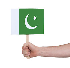 Image showing Hand holding small card - Flag of Pakistan