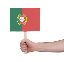 Image showing Hand holding small card - Flag of Portugal