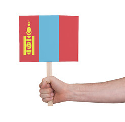 Image showing Hand holding small card - Flag of Mongolia