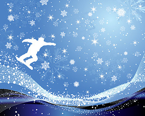 Image showing Jumping Snowboarder Silhouette